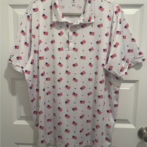 ⛳️ Caddy Cart XL Men's White Polo Shirt with 🇺🇸 American Flag Print